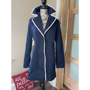 Banana Republic Women Trench Coat Small Navy White Trim Light Jacket